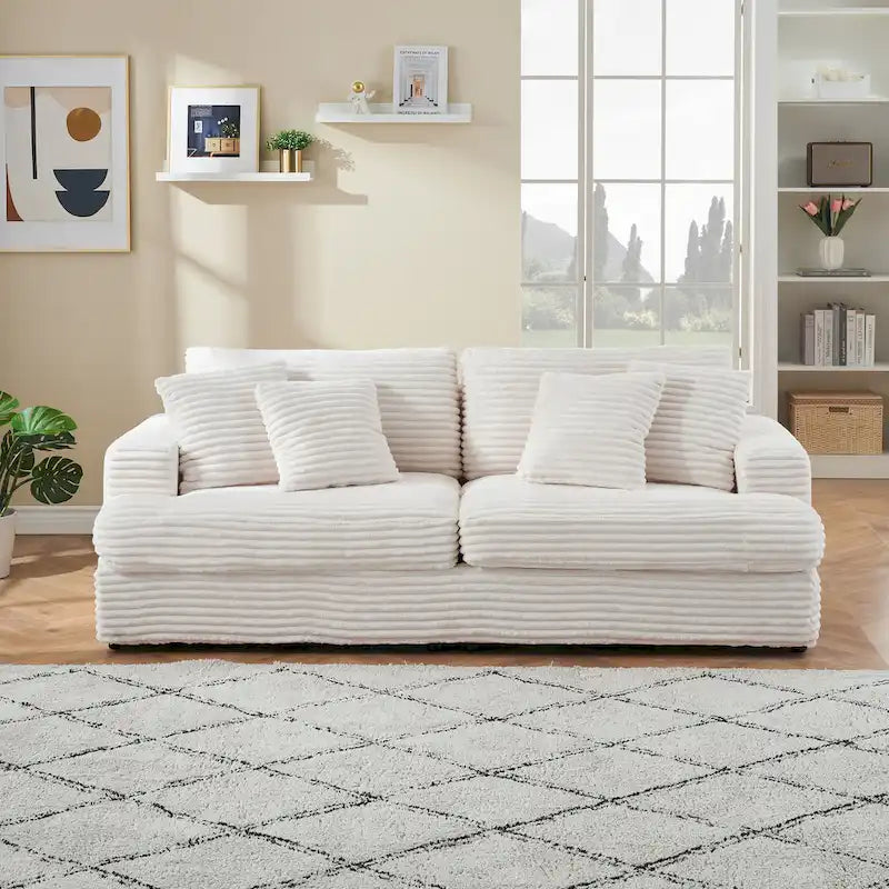 79.3 Corduroy 3-seater Sofa with Toss Pillows and Spring Cushion