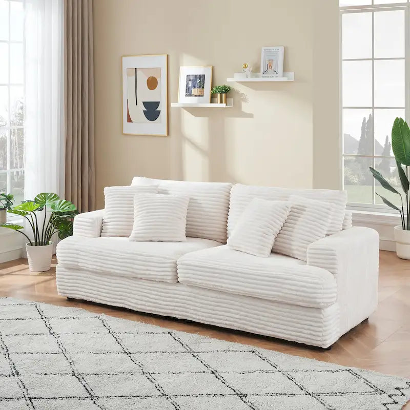 79.3 Corduroy 3-seater Sofa with Toss Pillows and Spring Cushion