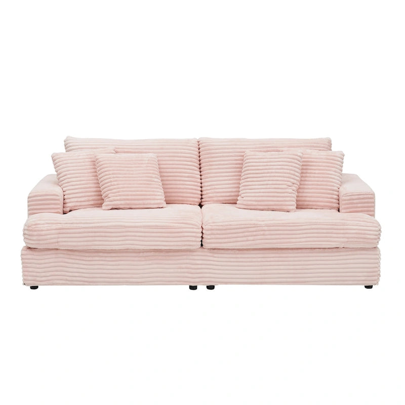 79.3 Corduroy 3-seater Sofa with Toss Pillows and Spring Cushion