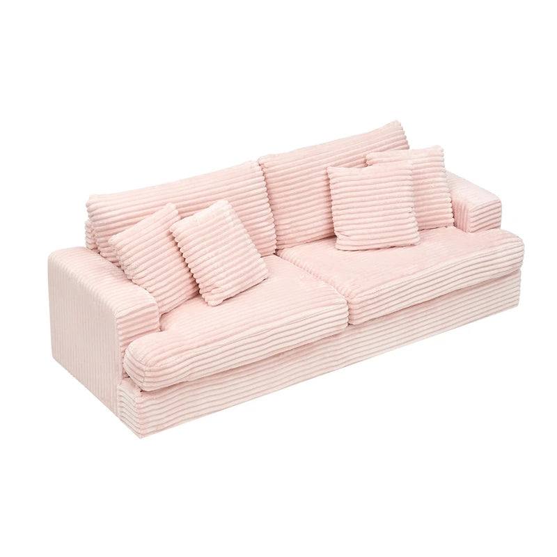 79.3 Corduroy 3-seater Sofa with Toss Pillows and Spring Cushion