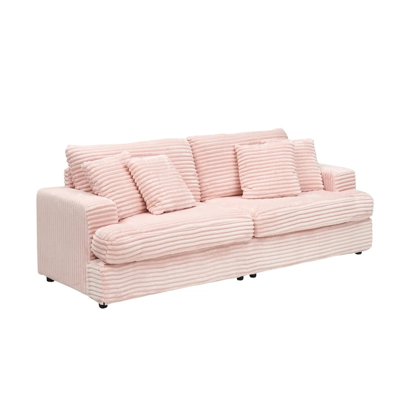 79.3 Corduroy 3-seater Sofa with Toss Pillows and Spring Cushion