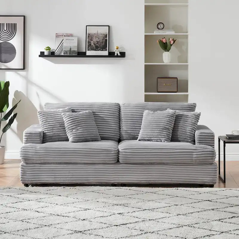 79.3 Corduroy 3-seater Sofa with Toss Pillows and Spring Cushion