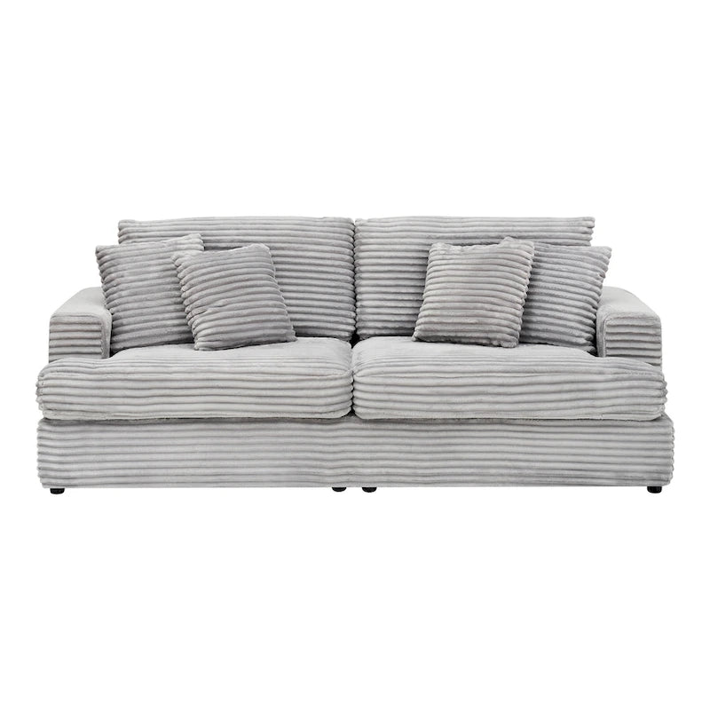 79.3 Corduroy 3-seater Sofa with Toss Pillows and Spring Cushion