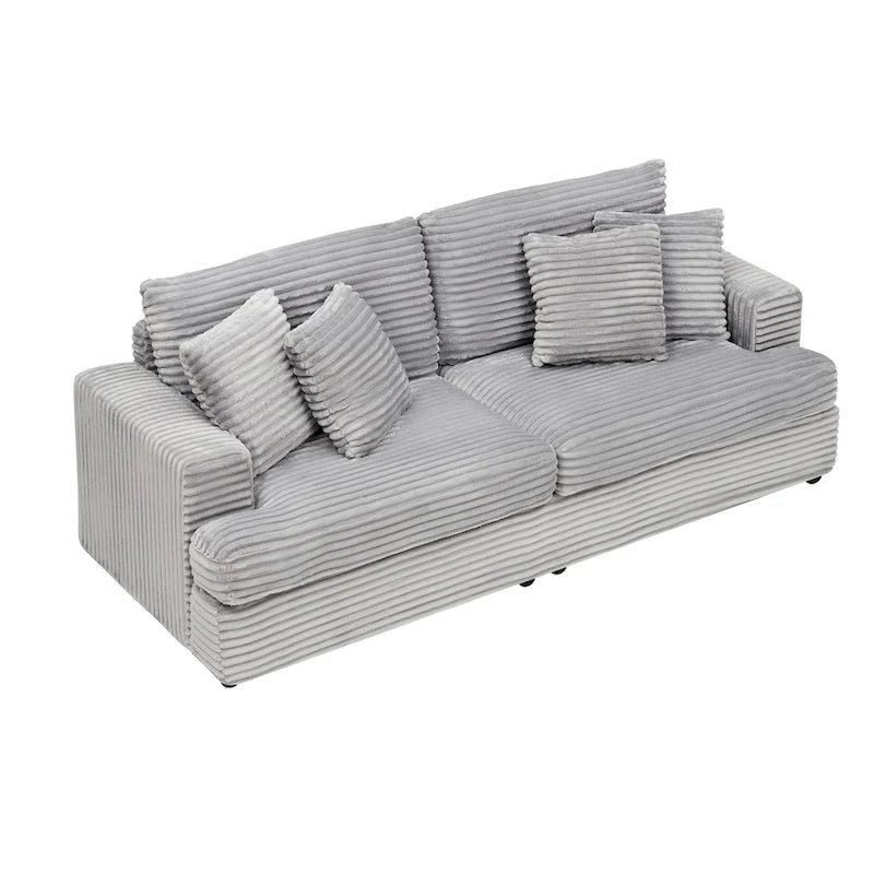 79.3 Corduroy 3-seater Sofa with Toss Pillows and Spring Cushion