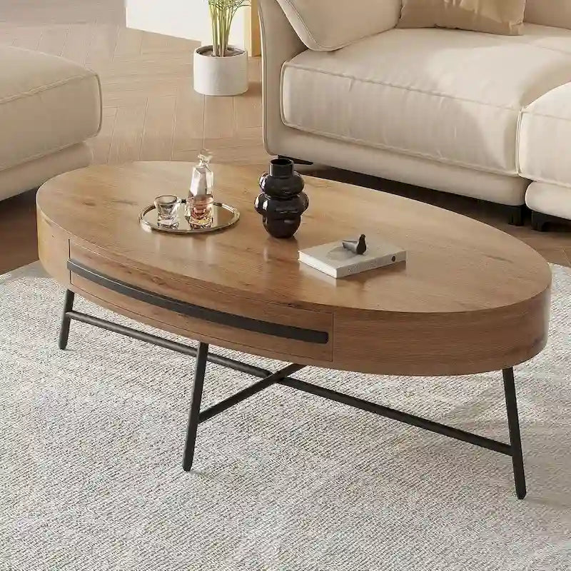 Modern Center Oval Coffee Table with Drawer