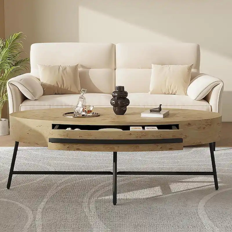 Modern Center Oval Coffee Table with Drawer