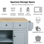 Rubber Wood Drop-Leaf Kitchen Cart with Internal Storage Racks and Rolling Casters