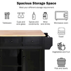 Rubber Wood Drop-Leaf Kitchen Cart with Internal Storage Racks and Rolling Casters