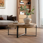 31W Round Coffee Table With Fir Wood Table Top and Metal Frame End Table