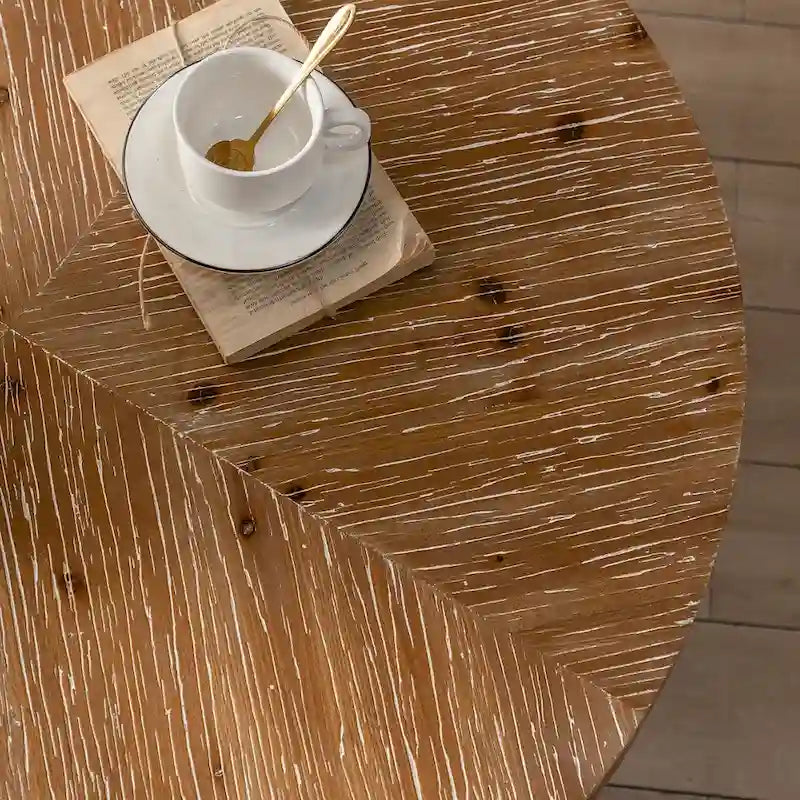 31W Round Coffee Table With Fir Wood Table Top and Metal Frame End Table