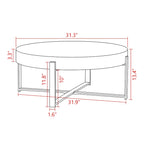 31W Round Coffee Table With Fir Wood Table Top and Metal Frame End Table