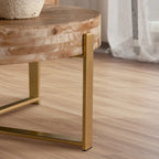 31W Round Coffee Table With Fir Wood Table Top and Metal Frame End Table