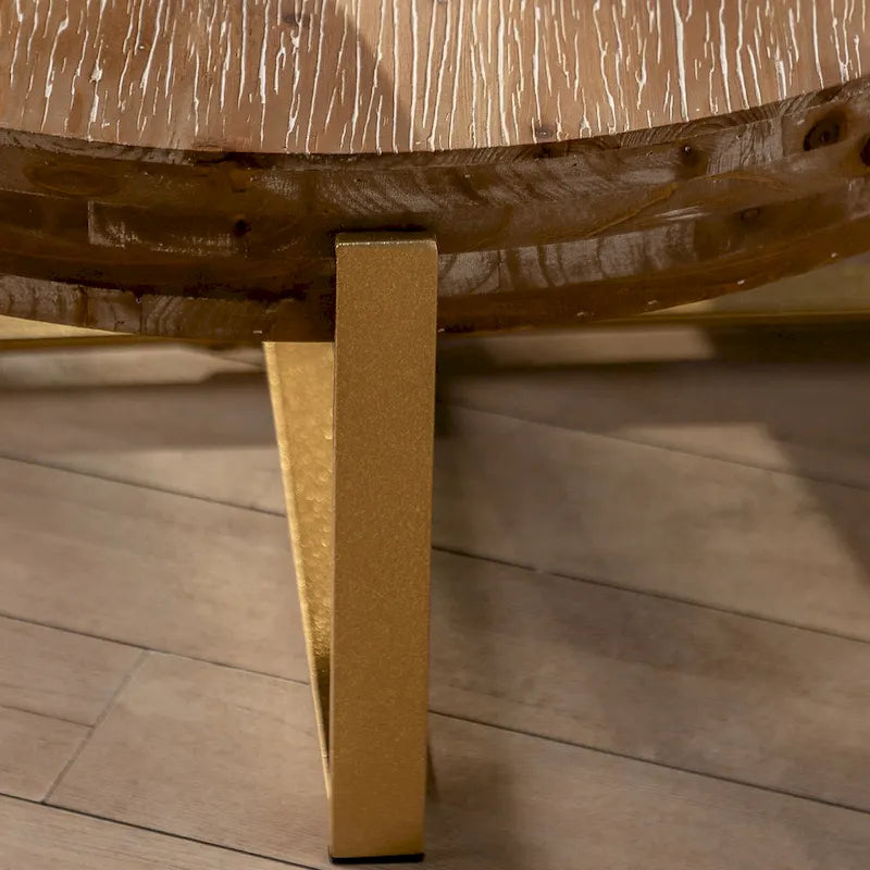 31W Round Coffee Table With Fir Wood Table Top and Metal Frame End Table