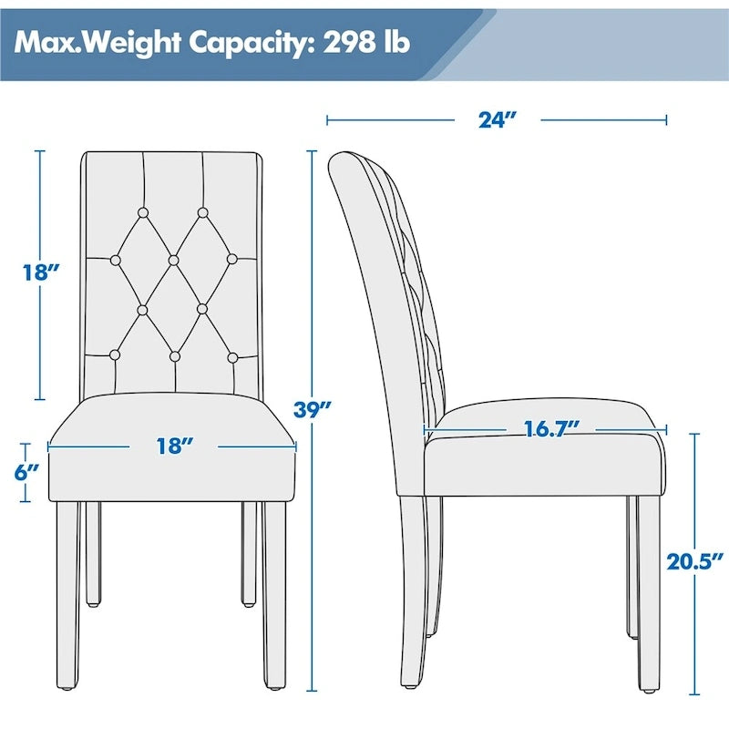Yaheetech Button Padded Dining Chair with Solid Wood Legs Set of 2 - Set of 2