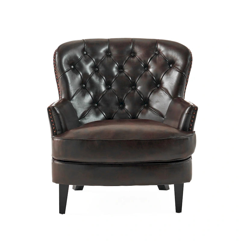 Tafton Oversized Brown Leather Tufted Club Chair by Christopher Knight Home