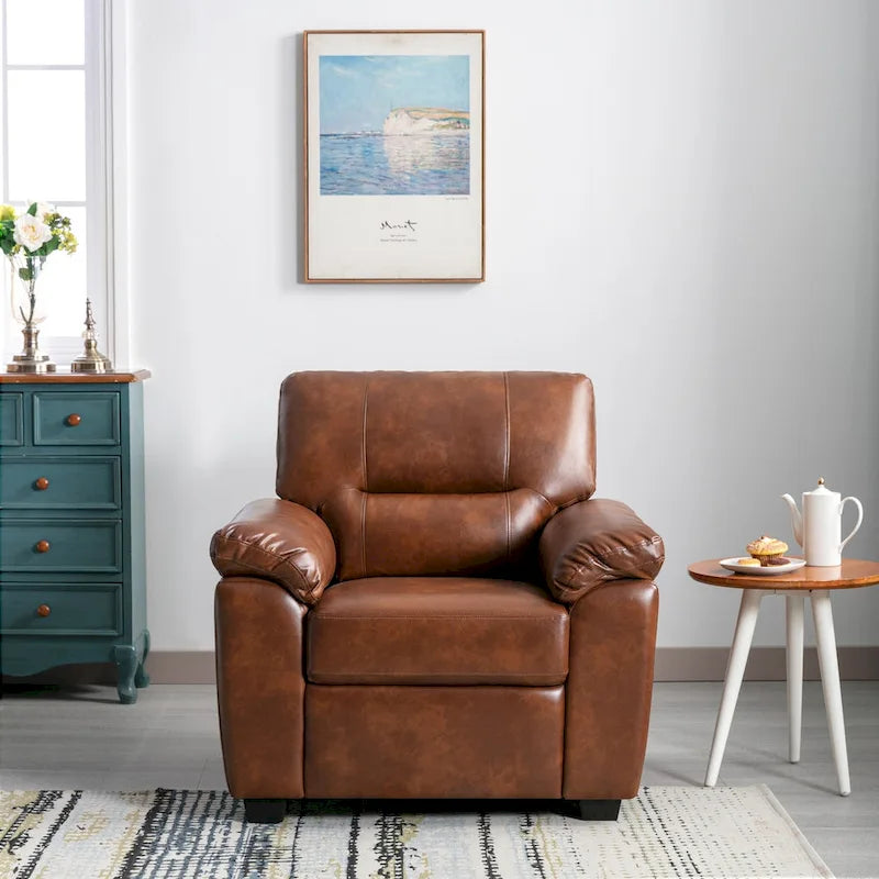 Morden Fort Upholstered Living Room Set, 2 Pieces, Faux Leather Chair, Sofa