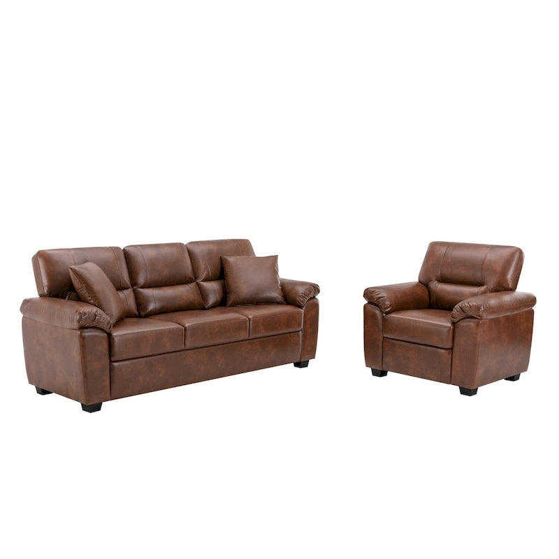 Morden Fort Upholstered Living Room Set, 2 Pieces, Faux Leather Chair, Sofa