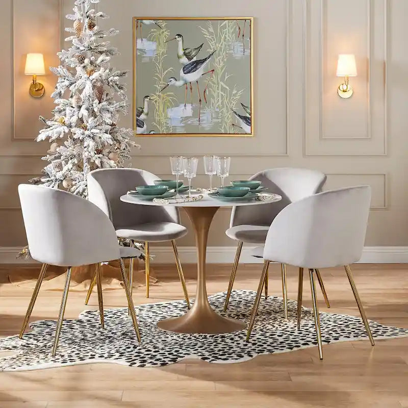 Modern Faux Marble Top Iron Pedestal Dining Table