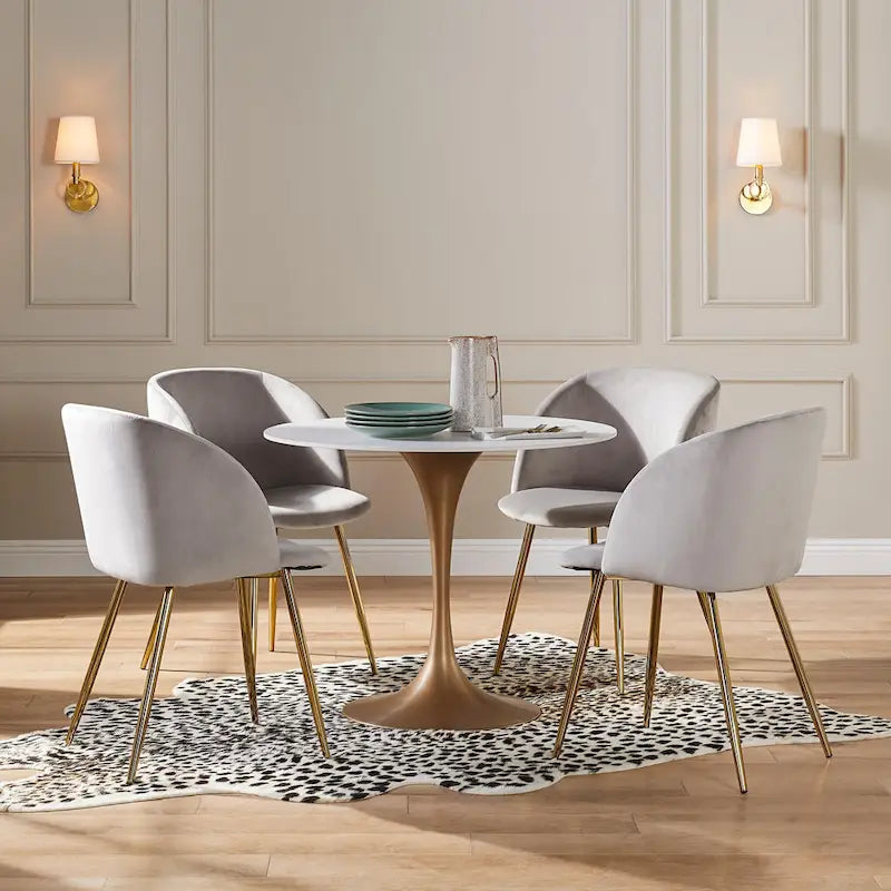 Modern Faux Marble Top Iron Pedestal Dining Table