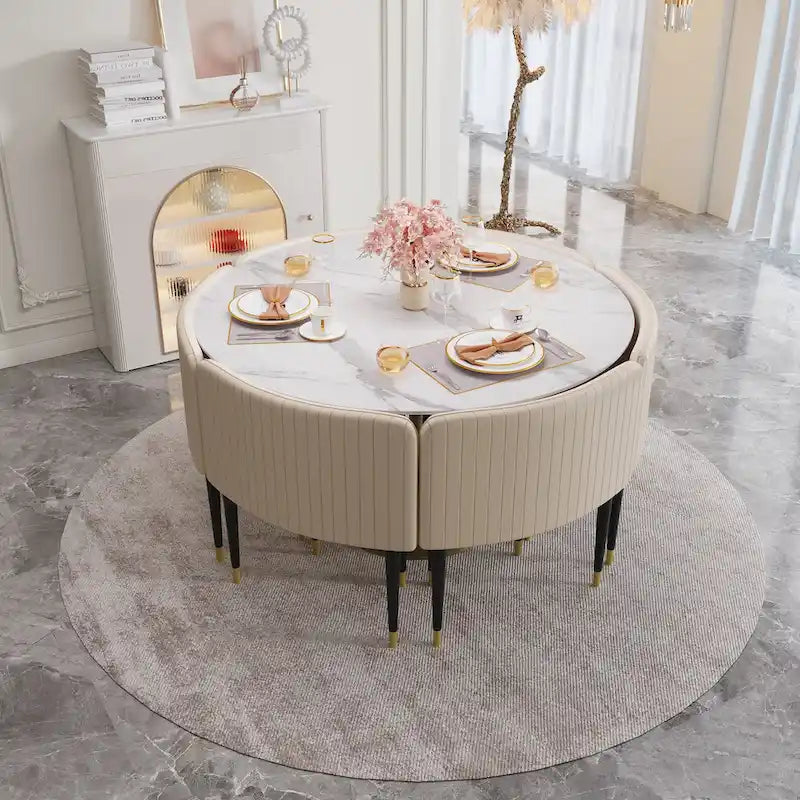 Modern Faux Marble Top Iron Pedestal Dining Table