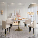 Modern Faux Marble Top Iron Pedestal Dining Table