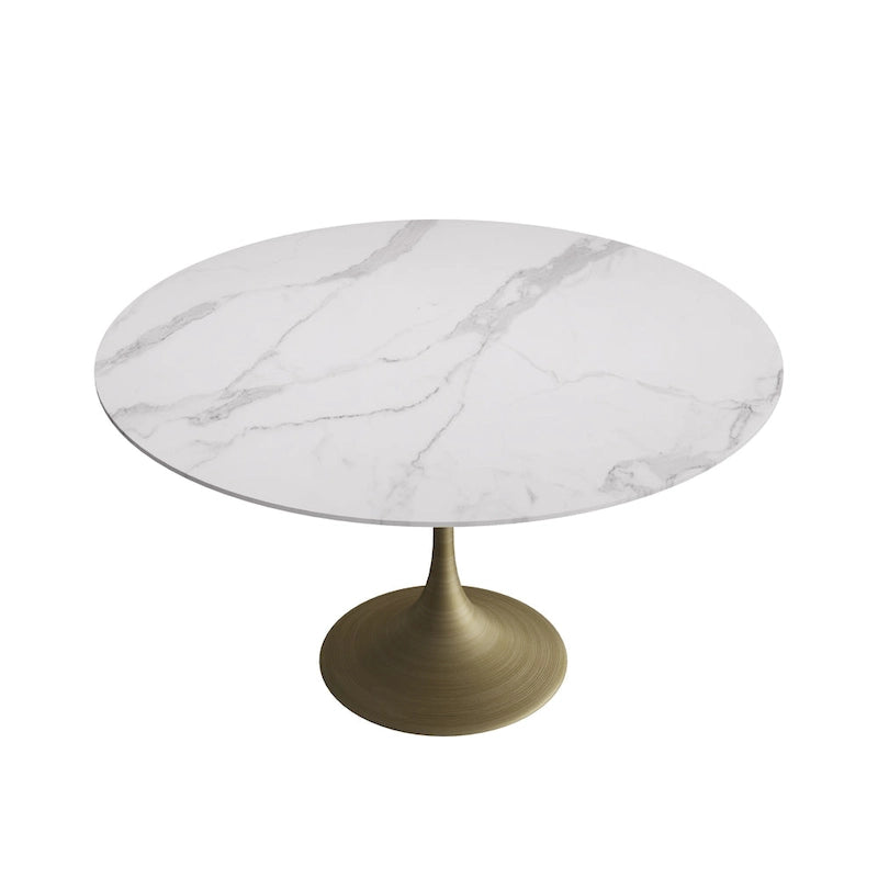 Modern Faux Marble Top Iron Pedestal Dining Table