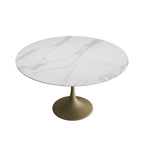 Modern Faux Marble Top Iron Pedestal Dining Table