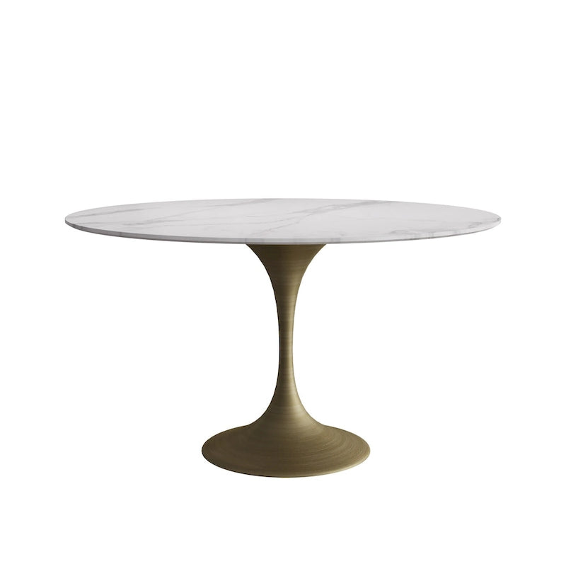 Modern Faux Marble Top Iron Pedestal Dining Table