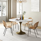 Modern Faux Marble Top Iron Pedestal Dining Table