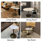Modern Faux Marble Top Iron Pedestal Dining Table