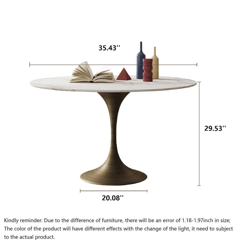 Modern Faux Marble Top Iron Pedestal Dining Table