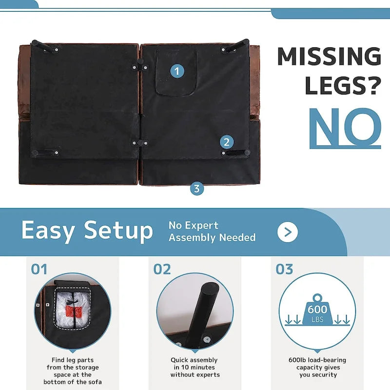 Futon Sofa Bed, Memory Foam Foldable Couch Convertible Loveseat Sleeper Daybed with Adjustable Armrests for Small Space