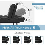 Futon Sofa Bed, Memory Foam Foldable Couch Convertible Loveseat Sleeper Daybed with Adjustable Armrests for Small Space