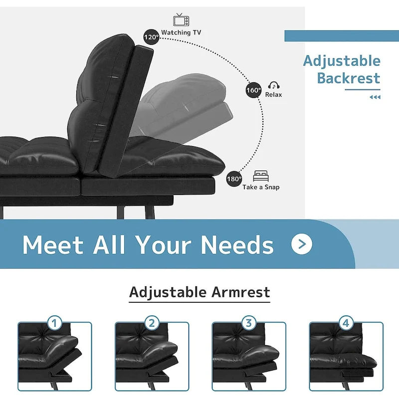 Futon Sofa Bed, Memory Foam Foldable Couch Convertible Loveseat Sleeper Daybed with Adjustable Armrests for Small Space