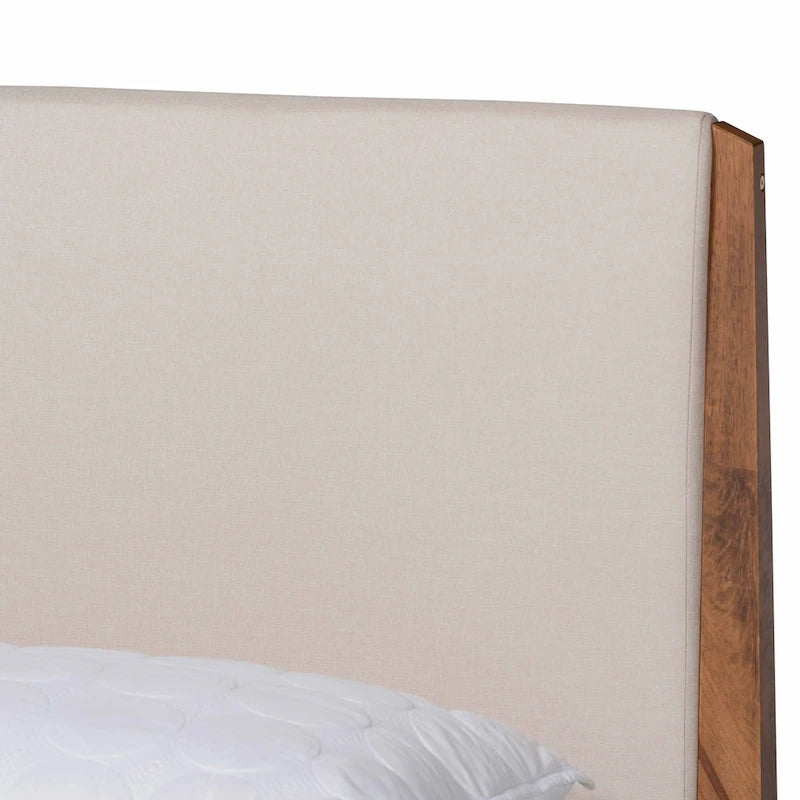 Lenora Mid-Century Modern Fabric Upholstered Wood Platform Bed - Beige