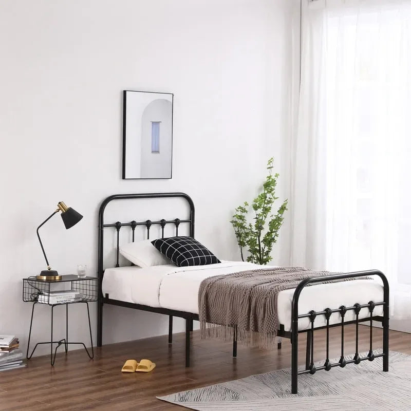 Single-Layer Iron Bed Frame with Shell Decoration Black