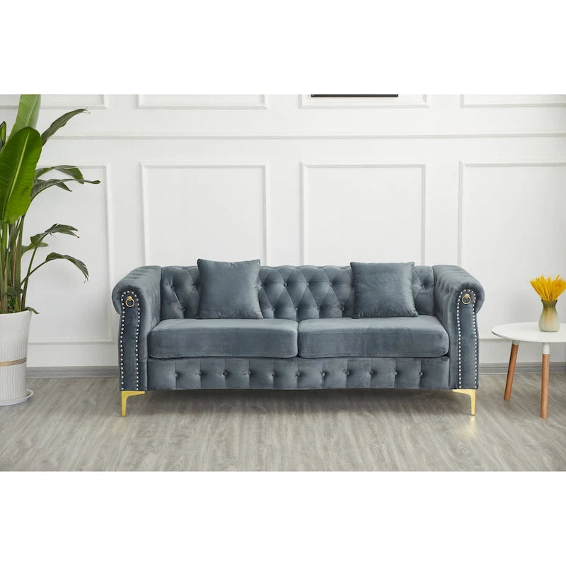 35D x 85W x 30.3H Velvet Chesterfield Button-tufted Sofa