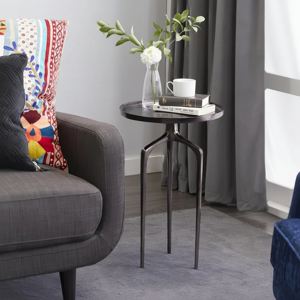 Modern Elegance Fine Line Metal Round Contemporary Accent End Table