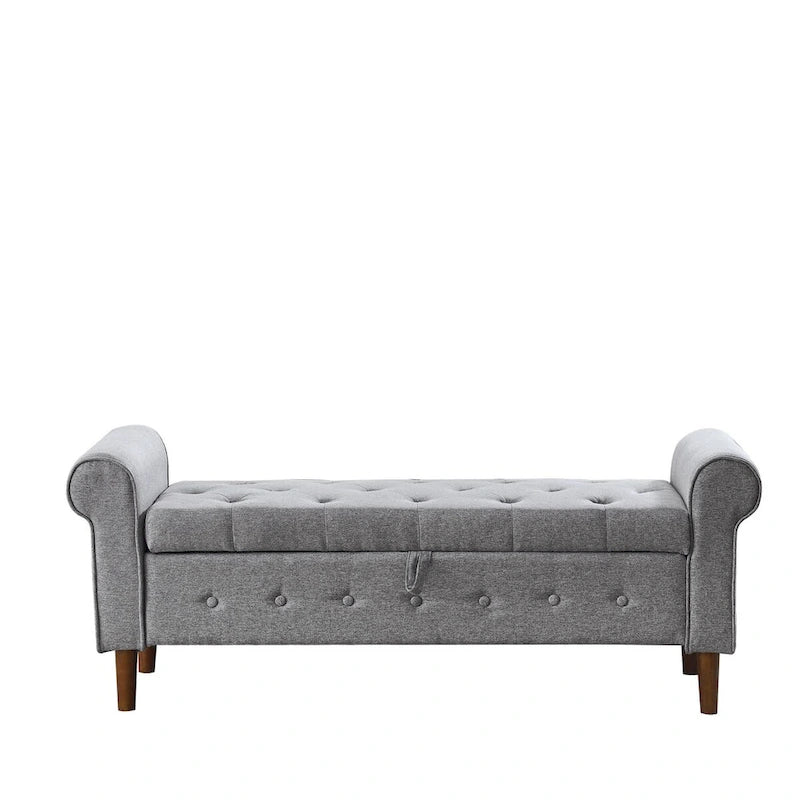 62 Bedroom Tufted Button Storage Bench, Window Bench, Rolled Arm Design for Bedroom, Living Room
