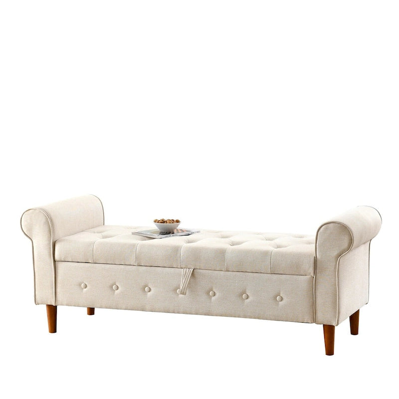 62 Bedroom Tufted Button Storage Bench, Window Bench, Rolled Arm Design for Bedroom, Living Room