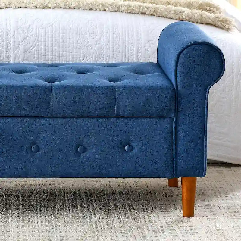 62 Bedroom Tufted Button Storage Bench, Window Bench, Rolled Arm Design for Bedroom, Living Room