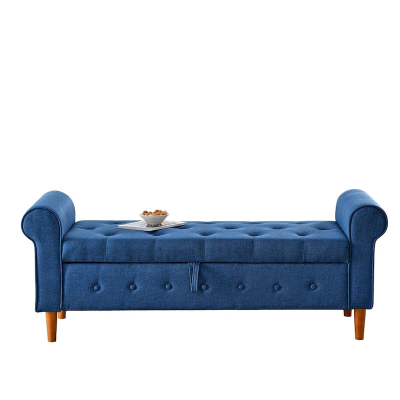 62 Bedroom Tufted Button Storage Bench, Window Bench, Rolled Arm Design for Bedroom, Living Room