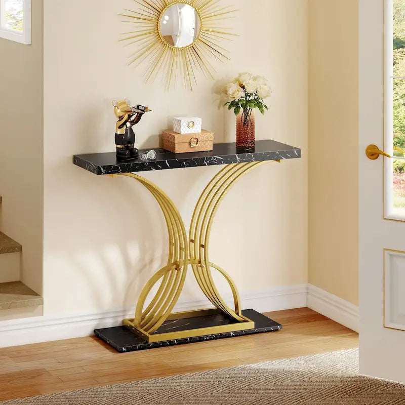 Moasis 39 Modern Faux Marble Console Table with Gold Base, Entryway Sofa Table for Living Room