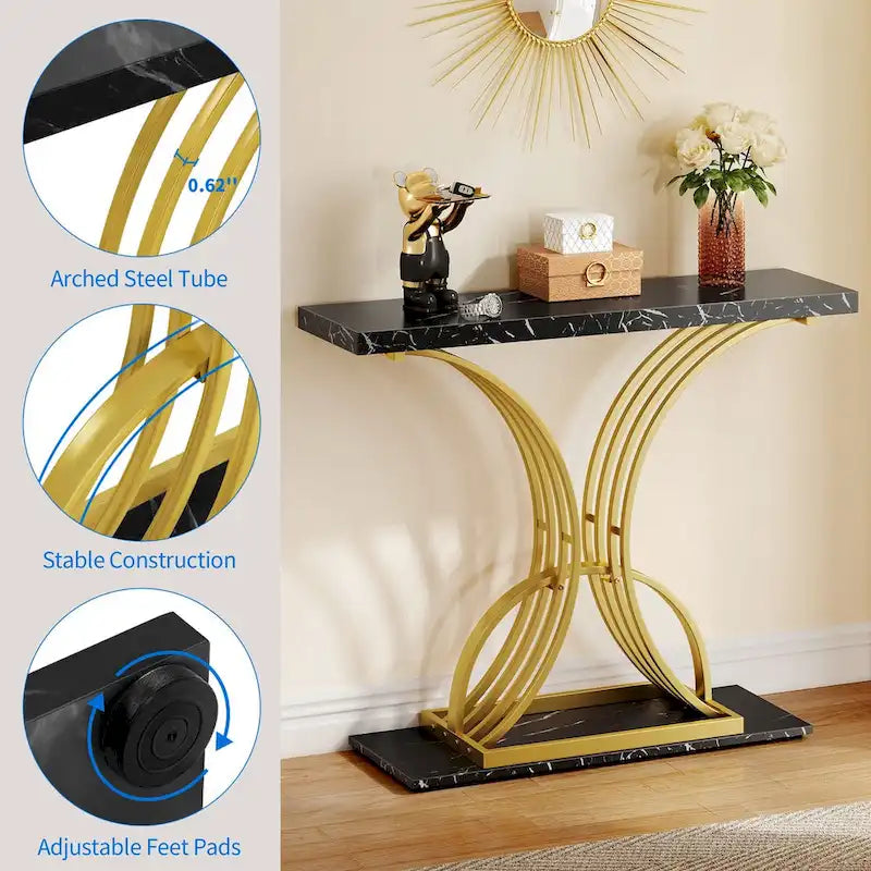 Moasis 39 Modern Faux Marble Console Table with Gold Base, Entryway Sofa Table for Living Room