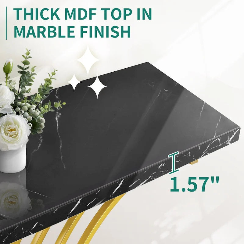 Moasis 39 Modern Faux Marble Console Table with Gold Base, Entryway Sofa Table for Living Room