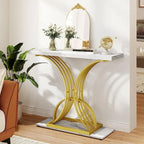 Moasis 39 Modern Faux Marble Console Table with Gold Base, Entryway Sofa Table for Living Room