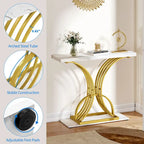 Moasis 39 Modern Faux Marble Console Table with Gold Base, Entryway Sofa Table for Living Room