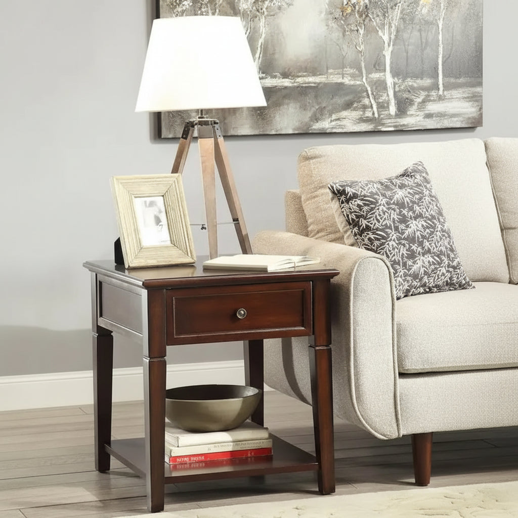 HomeRoots 24 Walnut Manufactured Wood Rectangular End Table With Drawer And Shelf - 22