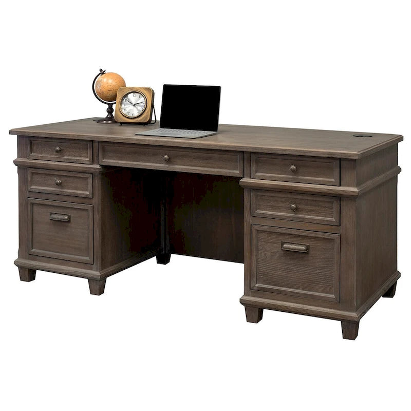 Carson Wood Double Pedestal Executive Desk, Writing Table, Office Desk, Gray