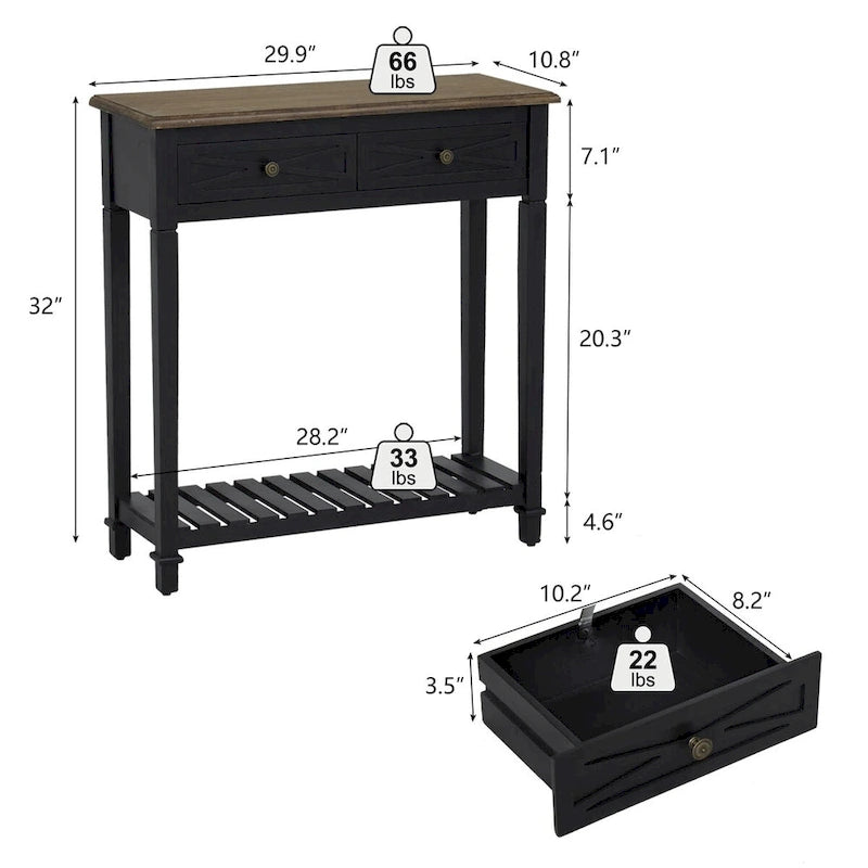 Kinbor Console Table with 2 Drawers, Sofa Table with Storage Shelf for Entryway, Hallways Furniture